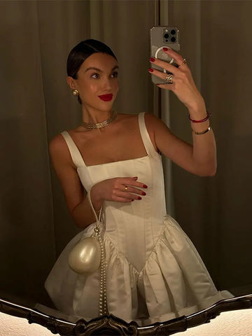 Cute A Line Straps Corset Ivory Satin Short Homecoming Dress Birthday Dress HZ1023